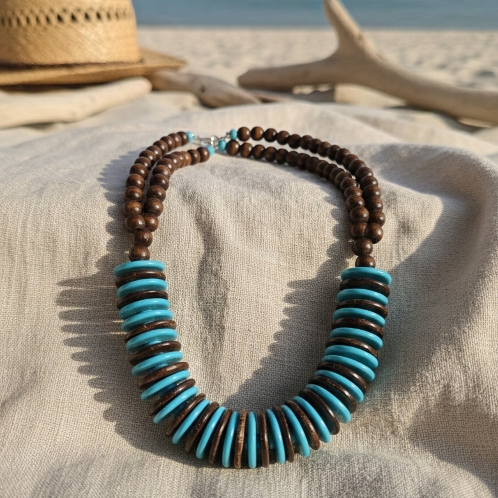 Turquoise and Brown Beaded Necklace